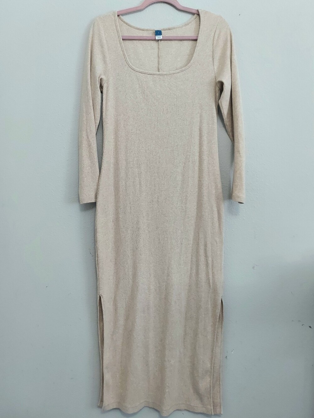 Old Navy Fitted Ribbed Knit Maxi Dress Oatmeal Large Neutral Minimalist